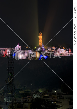 Vajai Stambh of Chittorgarh Fort seen from Chittorgarh city Vajai Stambh of Chittorgarh Fort seen from Chittorgarh city 129568956