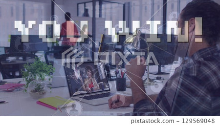 Image of you win text over diverse business people in office Image of you win text over diverse business people in office 129569048