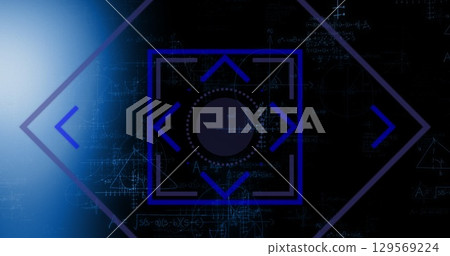 Image of graphical circle and square shapes with brackets scanning over mathematical formulas 129569224