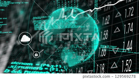 Image of data processing over globe with icons Image of data processing over globe with icons 129569278