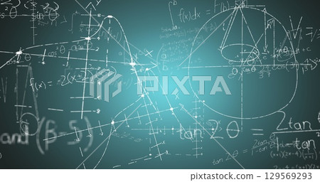 Image of math formulas on green background Image of math formulas on green background 129569293