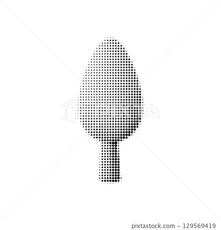 Minimal oval tree vector illustration in halftone black and white style. Clean and decorative nature symbol for eco design, city parks, landscaping graphics, infographics, and modern visuals. Minimal oval tree vector illustration in halftone black and white style. Clean and decorative nature symbol for eco design, city parks, landscaping graphics, infographics, and modern visuals. 129569419
