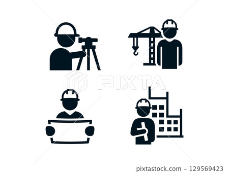 Construction workers icons stock illustration 129569423