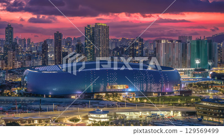 Aug 10 2025 Kai Tak Stadium bathed in twilight glow 129569499