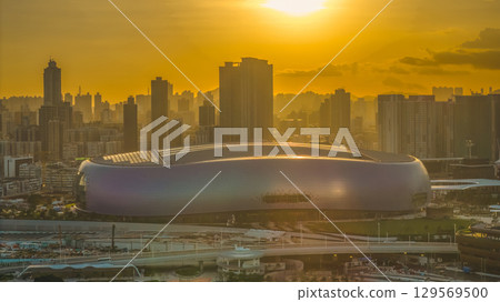 Aug 10 2025 Kai Tak Stadium glowing in sunset light Aug 10 2025 Kai Tak Stadium glowing in sunset light 129569500