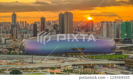 Aug 10 2025 Kai Tak Stadium glowing in sunset light Aug 10 2025 Kai Tak Stadium glowing in sunset light 129569505
