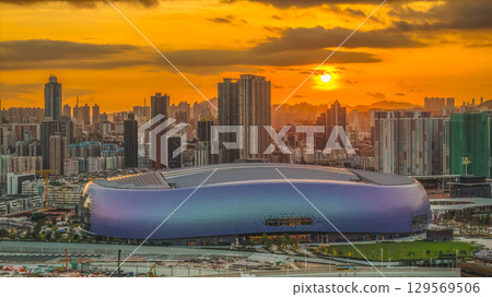 Aug 10 2025 Kai Tak Stadium glowing in sunset light Aug 10 2025 Kai Tak Stadium glowing in sunset light 129569506