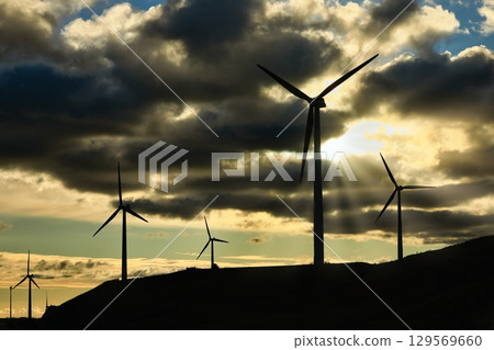 Wind Farm Turbines Silhouette 129569660