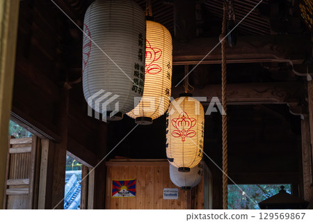 Kaizando, Traditional Japanese lanterns in a rustic setting at Engyoji mountain Shosha, Himeji, Japan 129569867