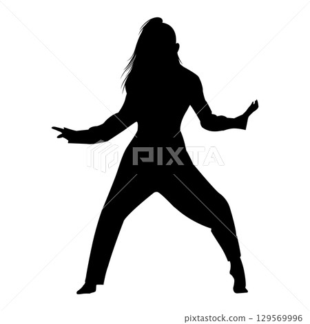 Silhouette illustration of a woman deciding a dance pose Silhouette illustration of a woman deciding a dance pose 129569996