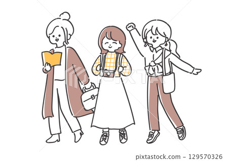 Cute line drawing of women going out 129570326