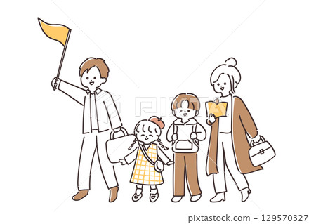Cute illustration of a family travel scene 129570327