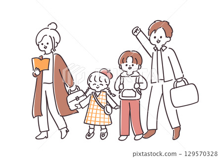 一個友好的家庭外出的可愛插圖 129570328
