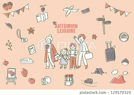 一家人享受秋季旅行和旅遊商品的插圖 129570329