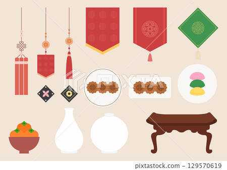 Vector illustration of traditional Korean objects. 129570619