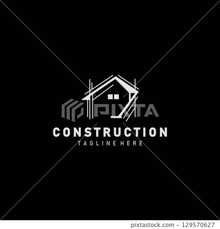 Construction structure line home building and repair logo Design illustration template 129570627