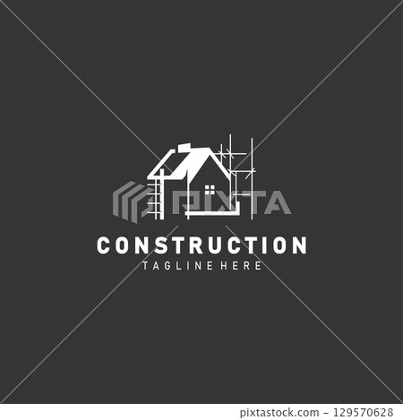 Construction structure line home building and repair logo Design illustration template 129570628