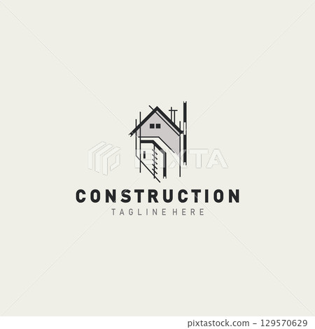 Construction structure line home building and repair logo Design illustration template 129570629