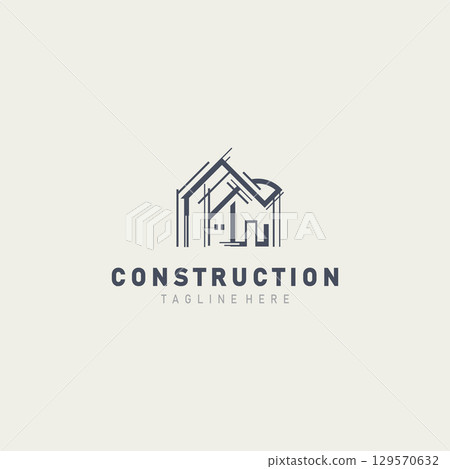 Construction structure line home building and repair logo Design illustration template 129570632