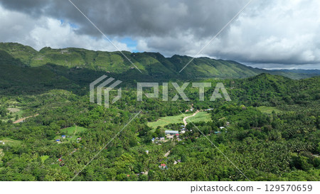 Tropical forest mountain Mount Manghilao Corte and village Triumfo people corn field with sugarcane poor house Cebu drone aerial Philippines exotic biodiversity plants and animals Tropical forest mountain Mount Manghilao Corte and village Triumfo people corn field with sugarcane poor house Cebu drone aerial Philippines exotic biodiversity plants and animals 129570659