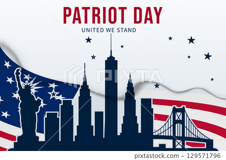 Patriot Day Skyline with American Flag 129571796