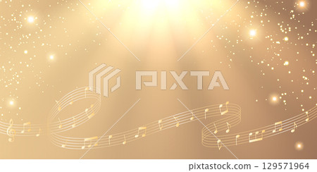 Musical notes flowing on a golden background. Elegant music image background material. 129571964