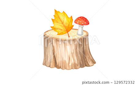 Autumn illustration material (stump, watercolor texture) 129572332