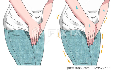 A woman who feels the urge to urinate 129572382