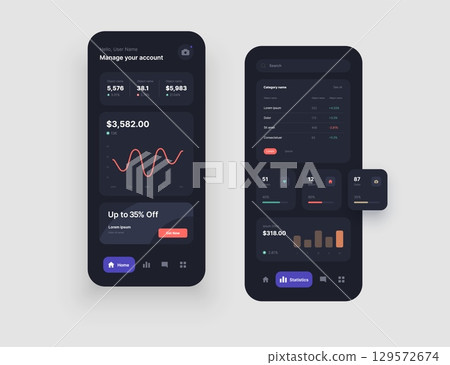 Wireframes screens. Dashboard UI and UX Kit design. 129572674