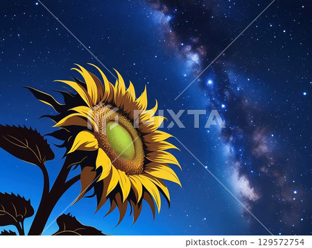Illustration of stars and sunflowers shining in the night sky Illustration of stars and sunflowers shining in the night sky 129572754