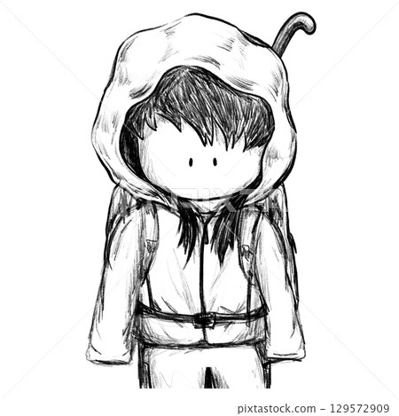 Cute girl in a hooded mountaineering clothing and backpack pencil sketch illustration Cute girl in a hooded mountaineering clothing and backpack pencil sketch illustration 129572909