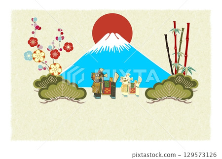 New Year 2026 Chagu Chagu Horse Mount Fuji background 129573126