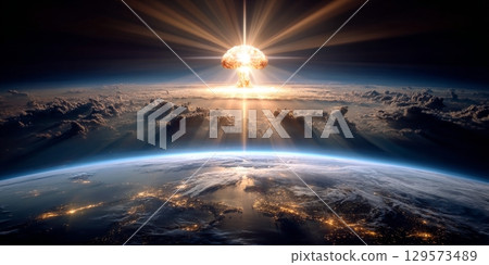 Nuclear explosion destroying planet earth from space Nuclear explosion destroying planet earth from space 129573489