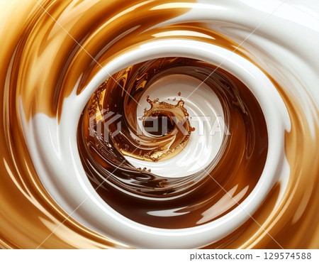 咖啡和牛奶漩渦 129574588