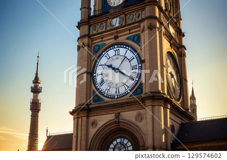 夕陽照亮的鐘樓 129574602