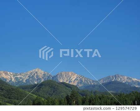 Nagano Prefecture, Hakuba Mountain Range on a clear August day 129574729