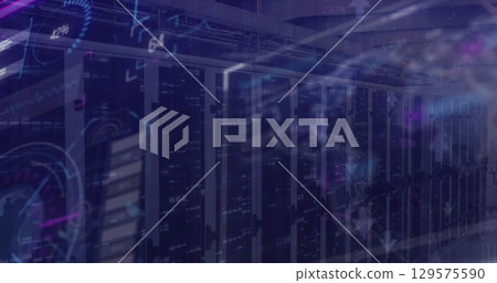 Image of data processing over server room Image of data processing over server room 129575590