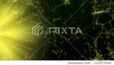 Image of connections and yellow light over black background 129575640