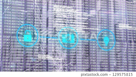 Image of connected media icons over data processing and communication network on grey background Image of connected media icons over data processing and communication network on grey background 129575815
