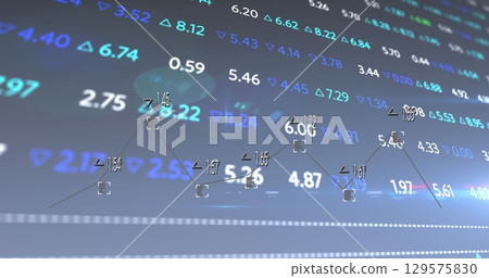 Image of graphs, numbers and financial data on digital screen 129575830