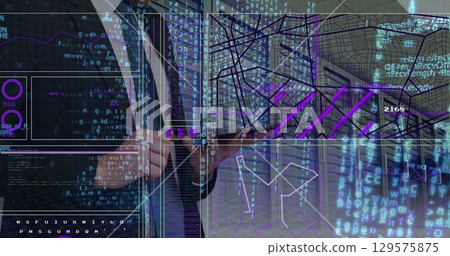 Image of data processing over caucasian businessman in server room Image of data processing over caucasian businessman in server room 129575875