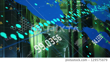 Image of data processing over asian male worker in server room 129575879