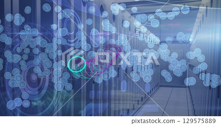 Image of icons and circles over server room 129575889