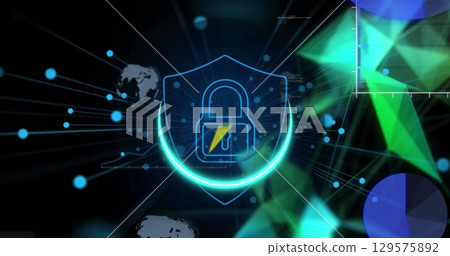 Image of shapes and padlock over data processing Image of shapes and padlock over data processing 129575892