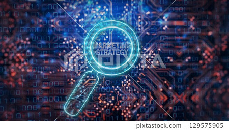 Image of marketing strategy text over reading glass and data processing 129575905