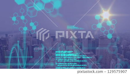 Image of data processing over cityscape Image of data processing over cityscape 129575907