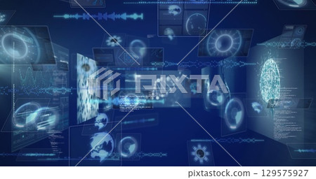 Image of data processing over digital screens 129575927