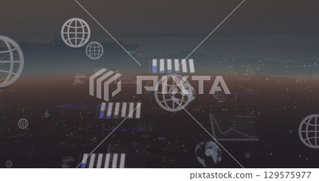 Image of interface with data processing against space in background 129575977