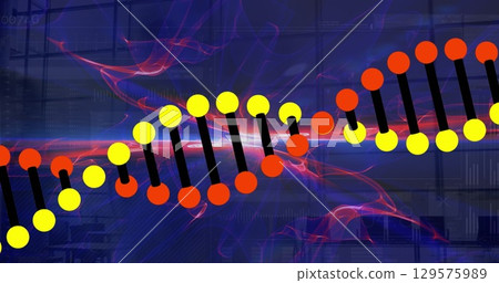 Image of dna strand and light trails over diverse business people at office Image of dna strand and light trails over diverse business people at office 129575989
