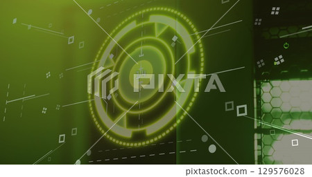 Image of scope scanning with data processing over server room 129576028